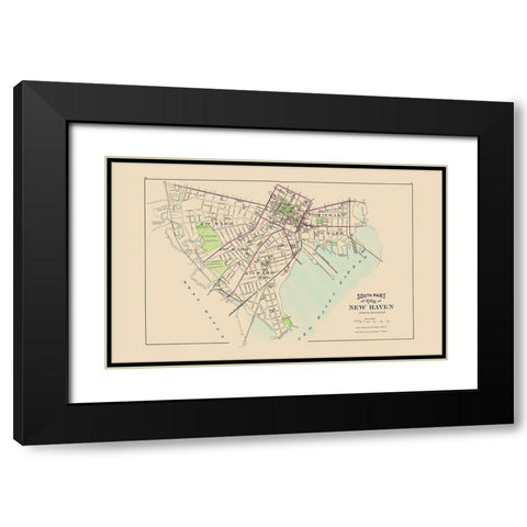 New Haven, South Connecticut South Part - Hurd Black Modern Wood Framed Art Print with Double Matting by Hurd