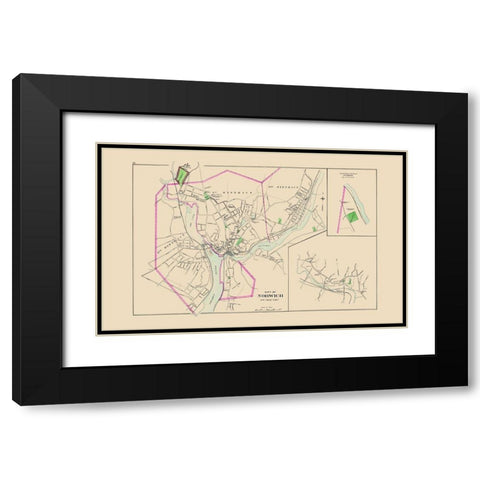 Norwich Connecticut - Hurd 1893 Black Modern Wood Framed Art Print with Double Matting by Hurd