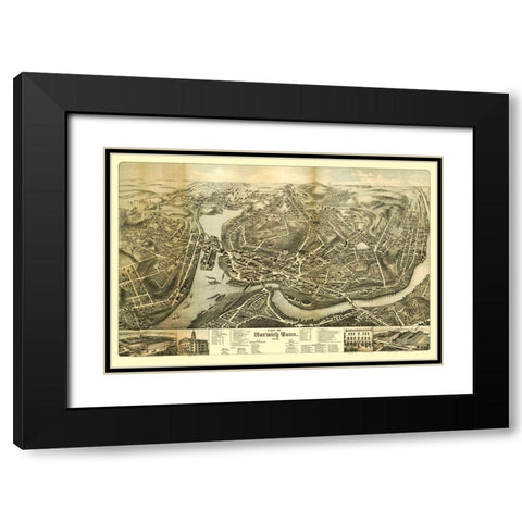 Norwich Connecticut - Bailey 1876  Black Modern Wood Framed Art Print with Double Matting by Bailey