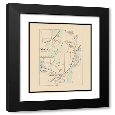 Pawcatuck, Noank, Lyme Connecticut - Hurd 1893 Black Modern Wood Framed Art Print with Double Matting by Hurd