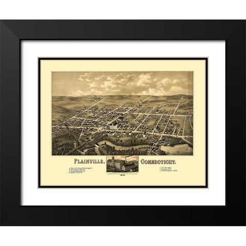 Plainville Connecticut - Bailey 1878  Black Modern Wood Framed Art Print with Double Matting by Bailey