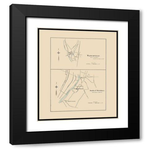 South of Waterbury Connecticut - Hurd 1893 Black Modern Wood Framed Art Print with Double Matting by Hurd