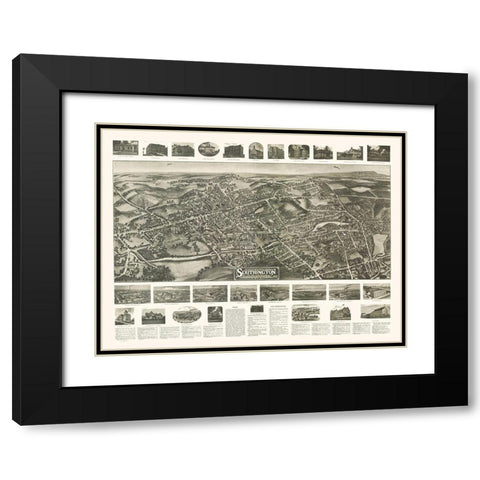 Southington Connecticut - Bailey 1914  Black Modern Wood Framed Art Print with Double Matting by Bailey