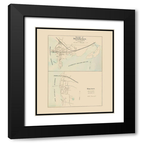 Stonington, Groton Connecticut - Hurd 1893 Black Modern Wood Framed Art Print with Double Matting by Hurd