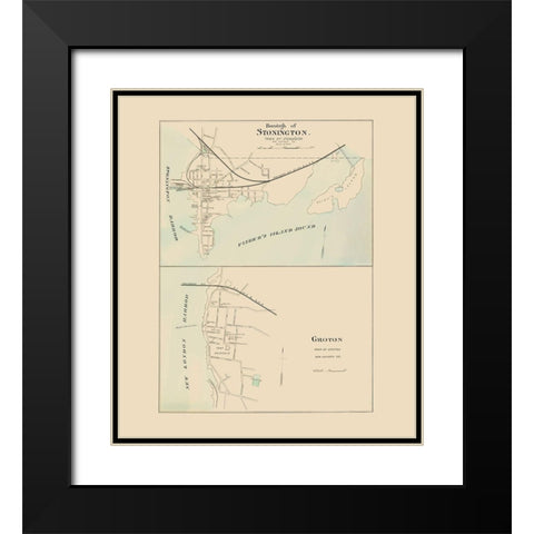 Stonington, Groton Connecticut - Hurd 1893 Black Modern Wood Framed Art Print with Double Matting by Hurd
