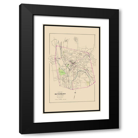 Waterbury Connecticut - Hurd 1893 Black Modern Wood Framed Art Print with Double Matting by Hurd