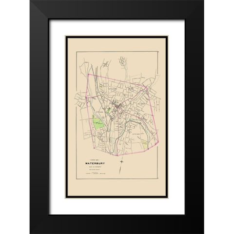 Waterbury Connecticut - Hurd 1893 Black Modern Wood Framed Art Print with Double Matting by Hurd