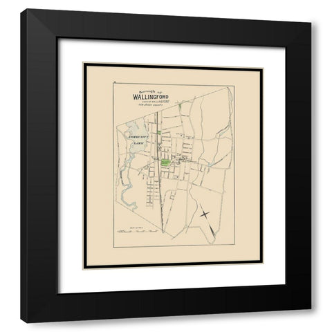 Wallingford Connecticut - Hurd 1893 Black Modern Wood Framed Art Print with Double Matting by Hurd