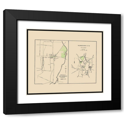 Watertown, Litchfield Connecticut - Hurd 1893 Black Modern Wood Framed Art Print with Double Matting by Hurd