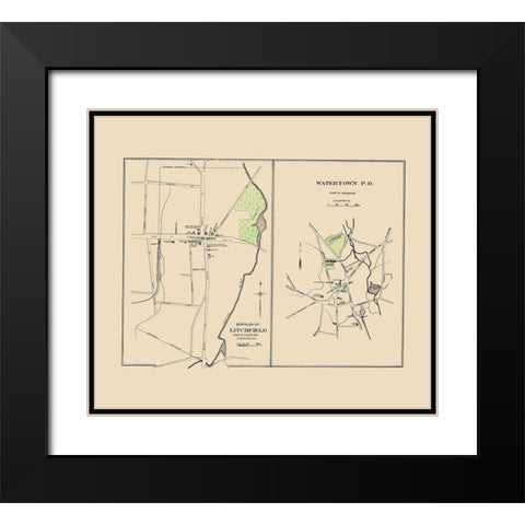 Watertown, Litchfield Connecticut - Hurd 1893 Black Modern Wood Framed Art Print with Double Matting by Hurd