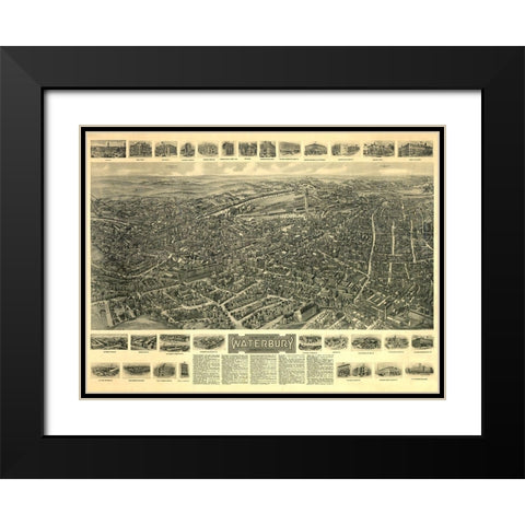 Waterbury Connecticut - Bailey 1917  Black Modern Wood Framed Art Print with Double Matting by Bailey