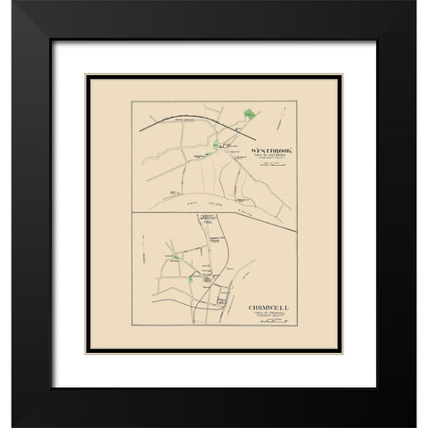 Westbrook, Cromwell Connecticut - Hurd 1893 Black Modern Wood Framed Art Print with Double Matting by Hurd