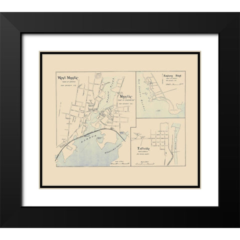 West Mystic Connecticut - Hurd 1893 Black Modern Wood Framed Art Print with Double Matting by Hurd