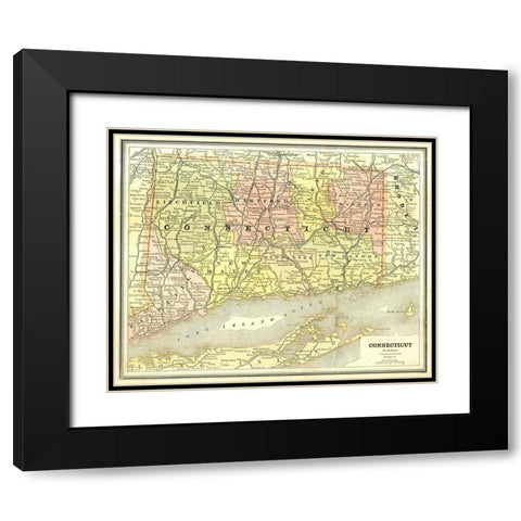 Connecticut - Cram 1886 Black Modern Wood Framed Art Print with Double Matting by Cram