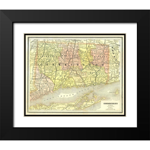 Connecticut - Cram 1886 Black Modern Wood Framed Art Print with Double Matting by Cram