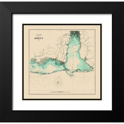 Approaches to Mobile Alabama - Bache 1864 Black Modern Wood Framed Art Print with Double Matting by Bache