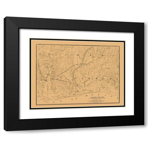 Alabama South Florida West Military - Hains 1864 Black Modern Wood Framed Art Print with Double Matting by Hains