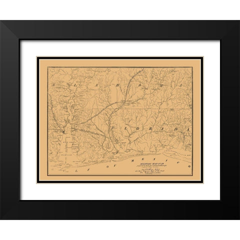Alabama South Florida West Military - Hains 1864 Black Modern Wood Framed Art Print with Double Matting by Hains