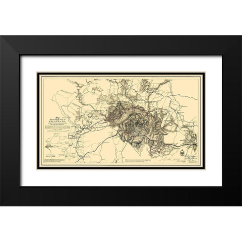 Siege of Atlanta Georgia - Sherman 1865 Black Modern Wood Framed Art Print with Double Matting by Sherman