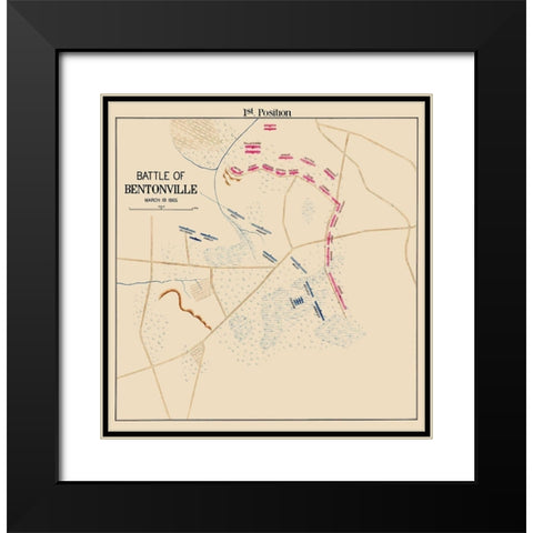 Bentonville Battle 1st Position North Carolina Black Modern Wood Framed Art Print with Double Matting by Unknown
