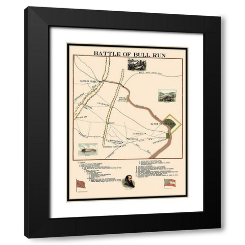 Bull Run Battle Virginia - 1861 Black Modern Wood Framed Art Print with Double Matting by Unknown