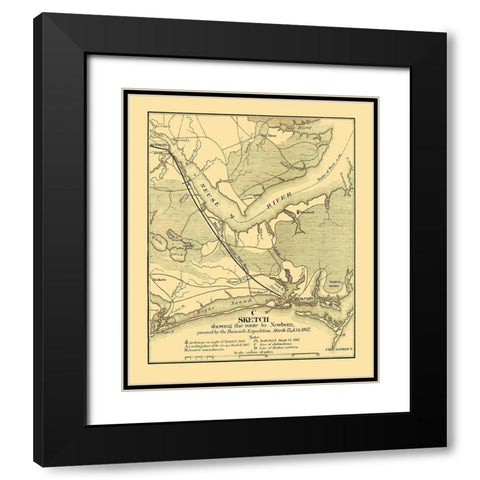 Burnside Expedition Route Newbern North Carolina Black Modern Wood Framed Art Print with Double Matting by Foster