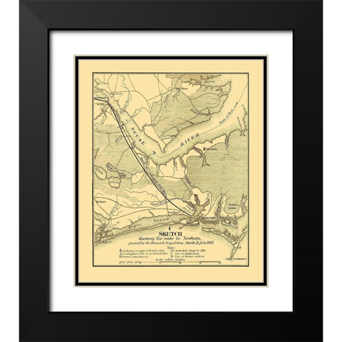 Burnside Expedition Route Newbern North Carolina Black Modern Wood Framed Art Print with Double Matting by Foster