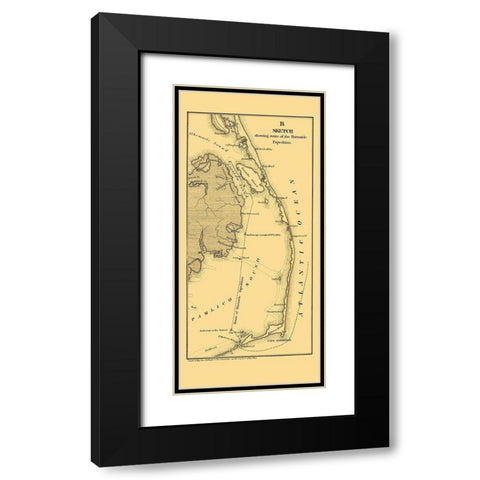 Burnside Expedition Route North Carolina Black Modern Wood Framed Art Print with Double Matting by Foster