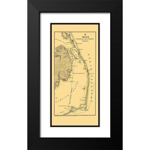 Burnside Expedition Route North Carolina Black Modern Wood Framed Art Print with Double Matting by Foster