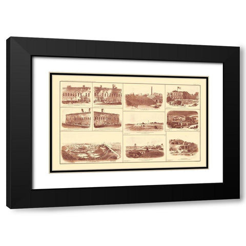 Forts of South Carolina - Bien 1895 Black Modern Wood Framed Art Print with Double Matting by Bien
