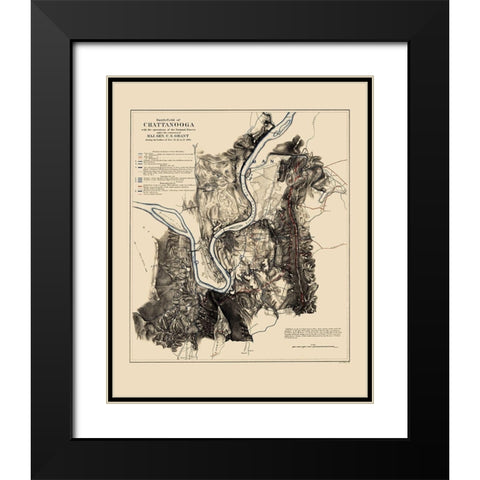 Battlefield of Chattanooga - Smith 1863 Black Modern Wood Framed Art Print with Double Matting by Smith