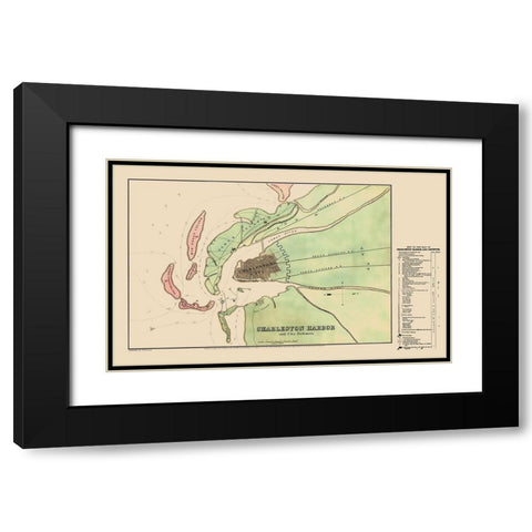 Charleston Harbor with City Defences - Usser  1864 Black Modern Wood Framed Art Print with Double Matting by Usser