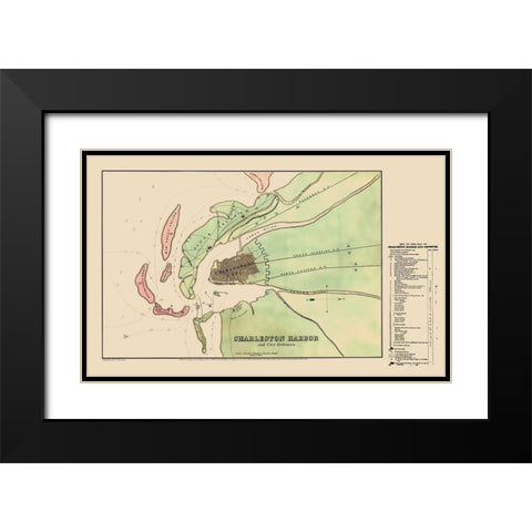 Charleston Harbor with City Defences - Usser  1864 Black Modern Wood Framed Art Print with Double Matting by Usser