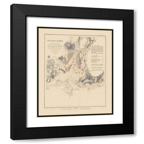 New Haven Harbor - Bache 1846 Black Modern Wood Framed Art Print with Double Matting by Bache