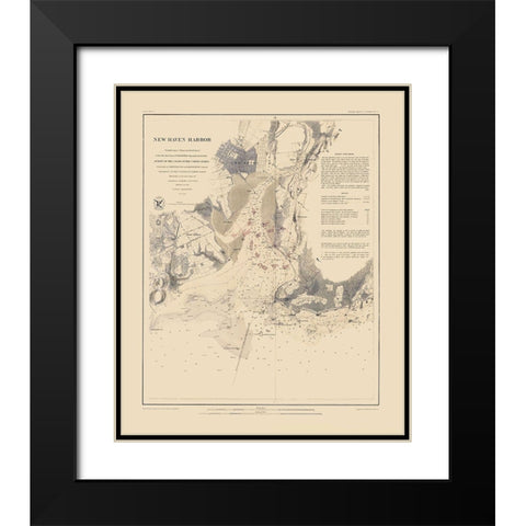 New Haven Harbor - Bache 1846 Black Modern Wood Framed Art Print with Double Matting by Bache