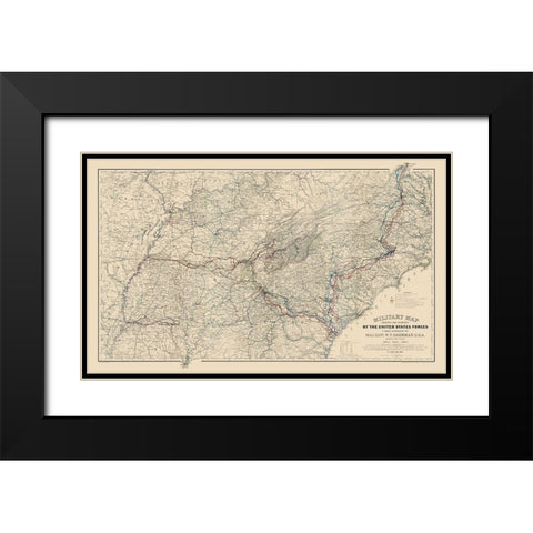 Marches of United States Forces - Sherman 1865 Black Modern Wood Framed Art Print with Double Matting by Sherman