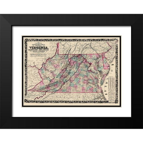 Virginia, Maryland ,Delaware - Colton  1862 Black Modern Wood Framed Art Print with Double Matting by Colton