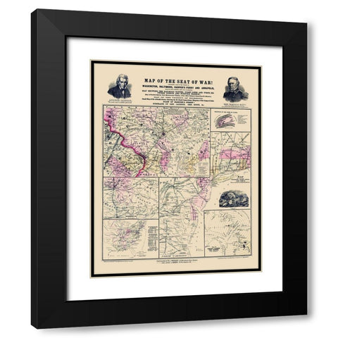 Seat of War of Atlantic Coast - Prang 1861 Black Modern Wood Framed Art Print with Double Matting by Prang