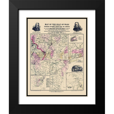 Seat of War of Atlantic Coast - Prang 1861 Black Modern Wood Framed Art Print with Double Matting by Prang