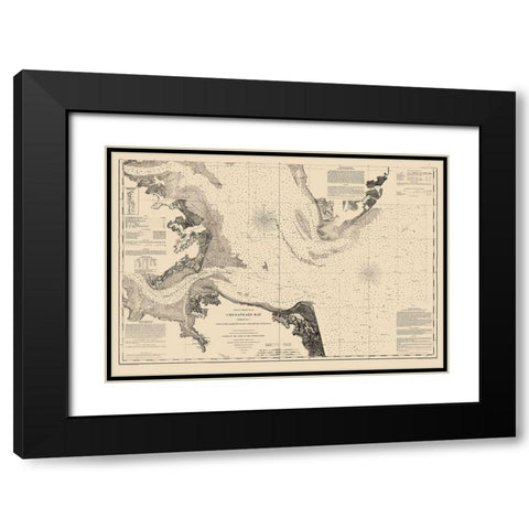 Chesapeake Bay Entrance - Bache 1863 Black Modern Wood Framed Art Print with Double Matting by Bache