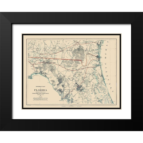 Northern Florida - Bache 1864 Black Modern Wood Framed Art Print with Double Matting by Bache