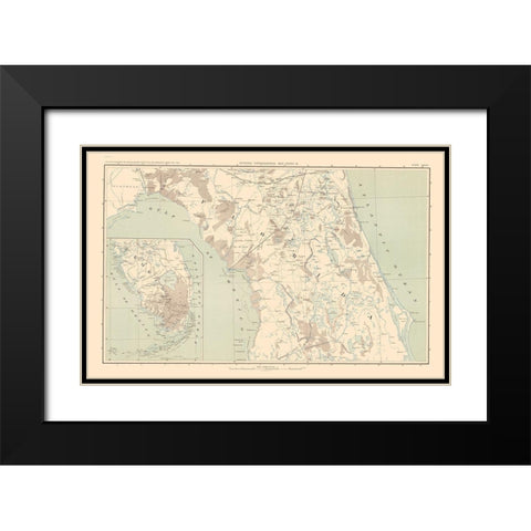 Lower Florida Pennisula - Bien 1895 Black Modern Wood Framed Art Print with Double Matting by Bien