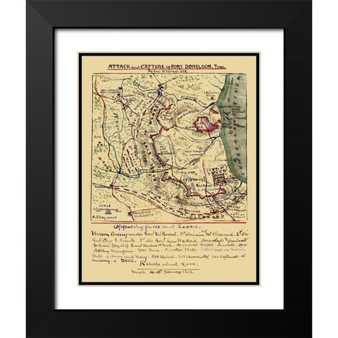 Attack Capture of Fort Donelson Tennessee Black Modern Wood Framed Art Print with Double Matting by Grant