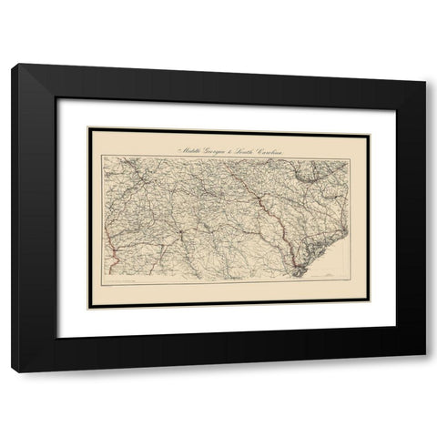 Central Georgia South Carolina - Bache 1865 Black Modern Wood Framed Art Print with Double Matting by Bache