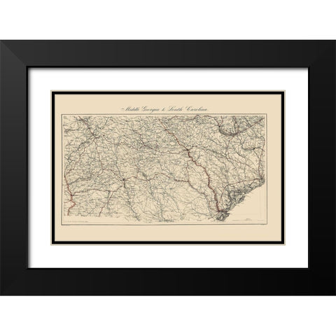 Central Georgia South Carolina - Bache 1865 Black Modern Wood Framed Art Print with Double Matting by Bache