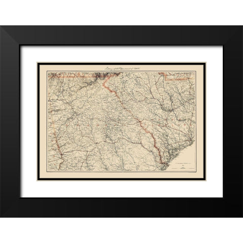 Georgia South Carolina - Bache 1861 Black Modern Wood Framed Art Print with Double Matting by Bache