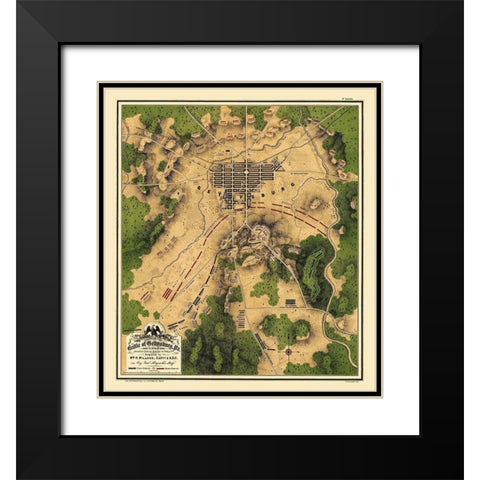 Battle of Gettysburg Pennsylvania - Willcox 1863 Black Modern Wood Framed Art Print with Double Matting by Willcox