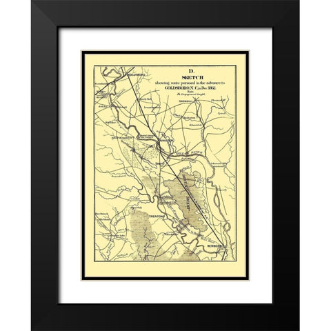 Goldsboro North Carolina - Bowen 1866 Black Modern Wood Framed Art Print with Double Matting by Bowen