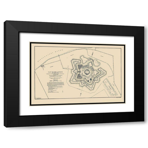 Fort Jackson Louisiana  - Bache 1862 Black Modern Wood Framed Art Print with Double Matting by Bache
