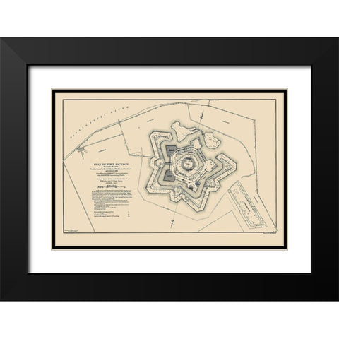 Fort Jackson Louisiana  - Bache 1862 Black Modern Wood Framed Art Print with Double Matting by Bache